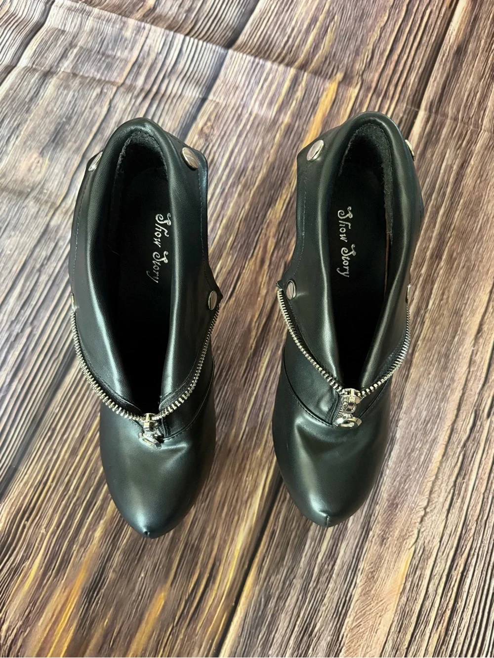 Show Story Platform Ankle Booties With Skeletal Spine Shaped Heel Size 8.5